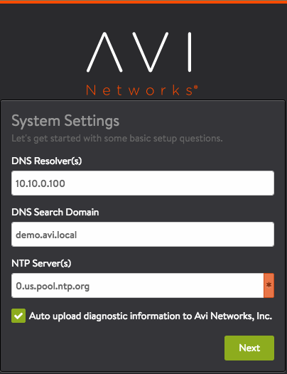 bare-metal-ctlrdeploy-dnsntp Avi Vantage Linux server cloud system settings