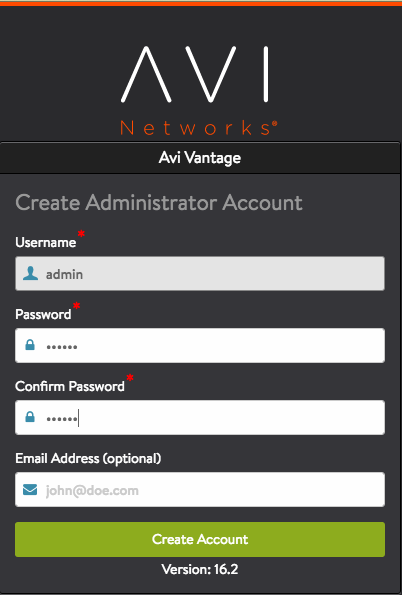 Ctlr-install-wizard-adminacct_16_1 Avi Vantage Linux server cloud admin account creation